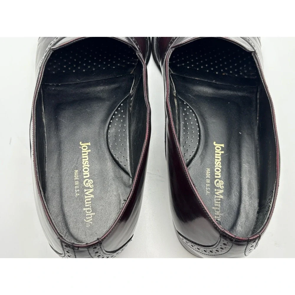 Johnston & Murphy Men's Size 12M Burgundy Leather Tassel Loafers Brogue Made USA
